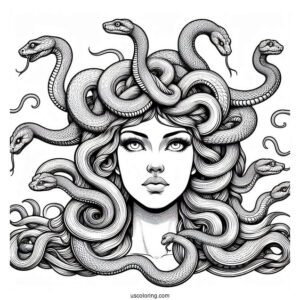 Realistic Medusa Coloring Page With Large Snakes On Head