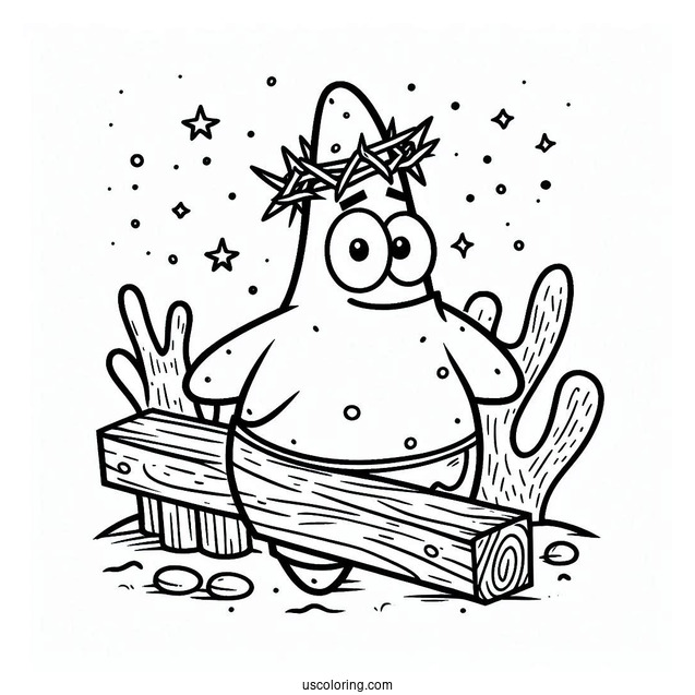 Patrick Star Coloring Page With Nail And Plank On His Head
