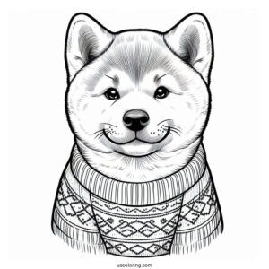 Akita Dog Wearing Sweater For Kids Coloring In