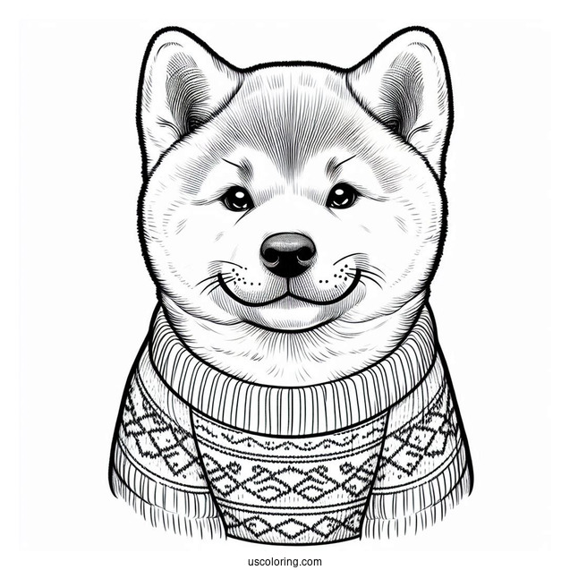 Akita Dog Wearing Sweater For Kids Coloring In