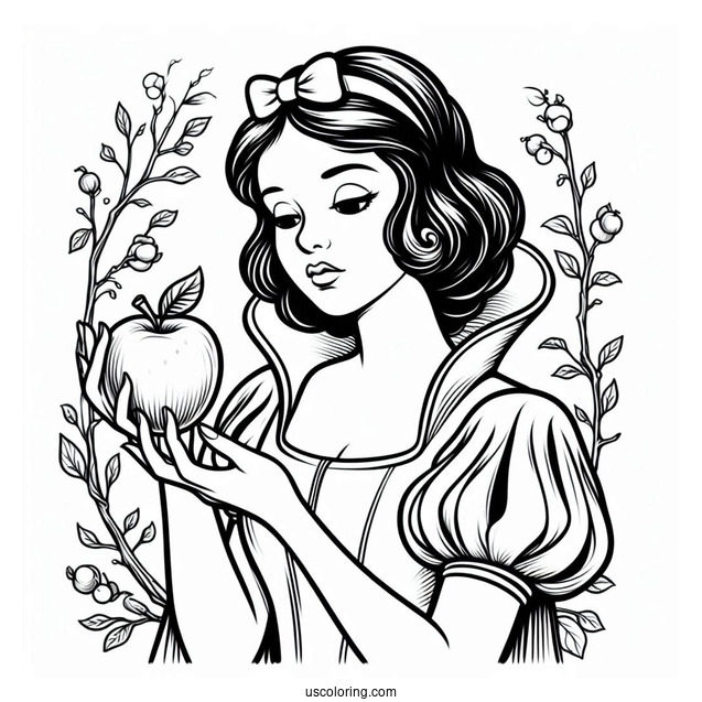 Snow White Holding The Poisoned Apple Coloring Page