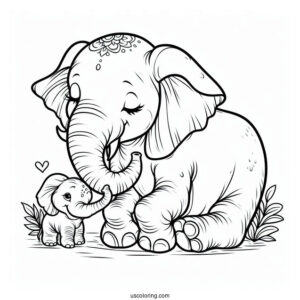 New Born Elephant With Mom Coloring Page