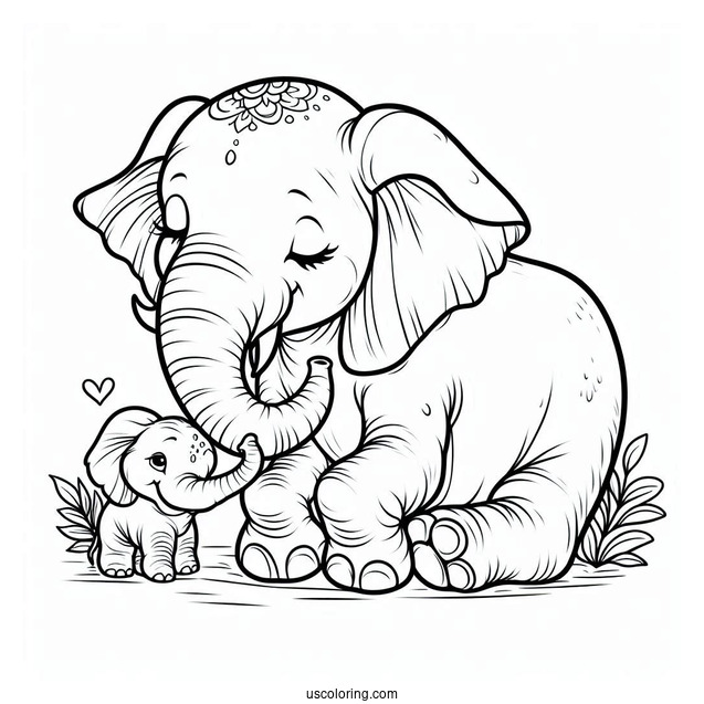 New Born Elephant With Mom Coloring Page