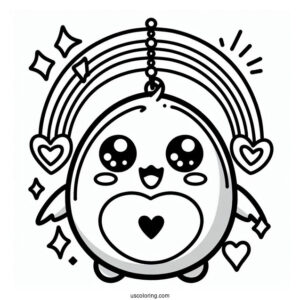 Tamagotchi Coloring Page Of Detailed Tamagotchi With Hearts And Rainbows