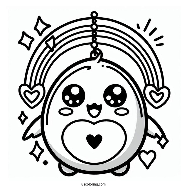 Tamagotchi Coloring Page Of Detailed Tamagotchi With Hearts And Rainbows
