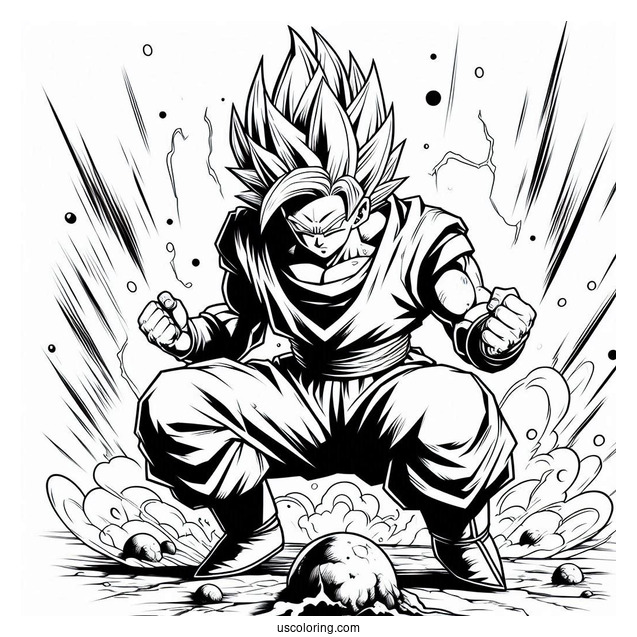 Intense Tien Shinhan in Battle Stance Dragon Ball Z Coloring Page