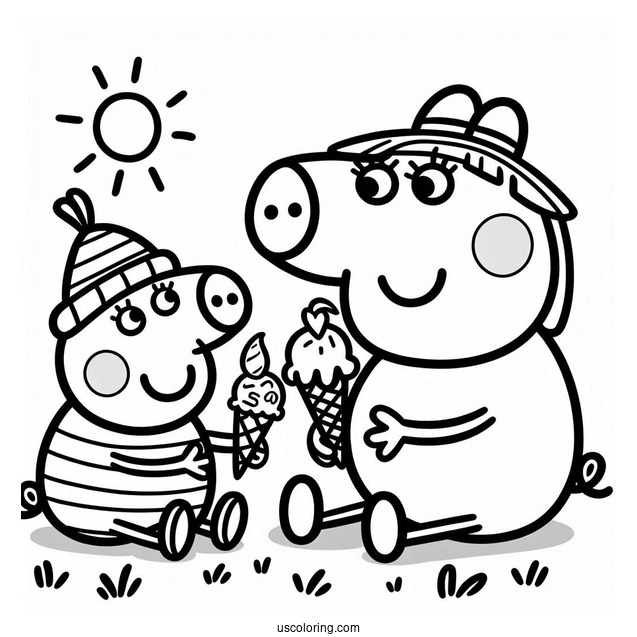 Peppa Pig And George Eating Ice Cream To Color
