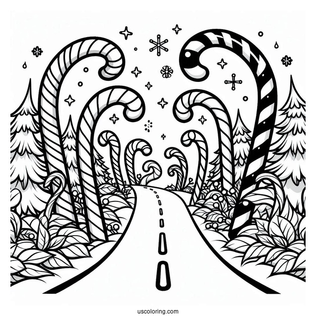 Road Full Of Candy Cane To Color