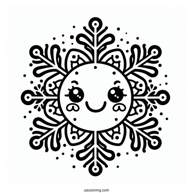 Easy Smiling Snowflake Coloring Page for Preschoolers