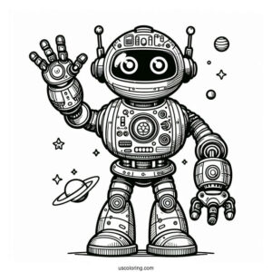 Easy Sci Fi Robot Waving Coloring Page For Kids