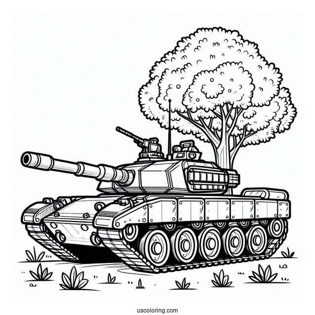 Coloring Page of Military Tank on Standby