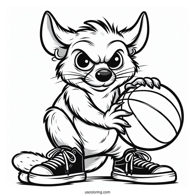 Easy Outline Of Tasmanian Devil Holding Basketball Space Jam Coloring Page
