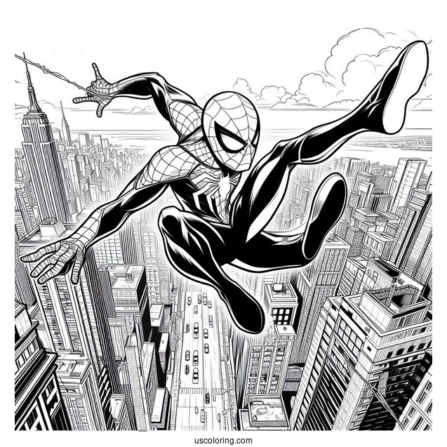 Spider-Verse Spider-Man Leaping Through City