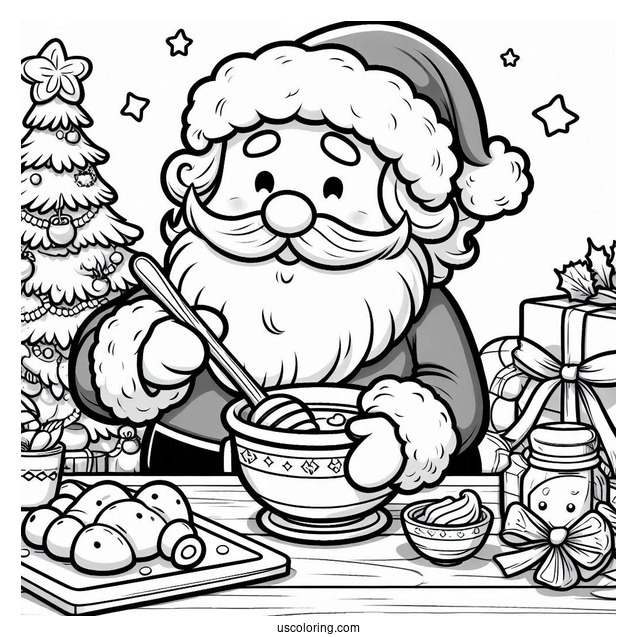 Santa Claus Eating Cooking Coloring Page