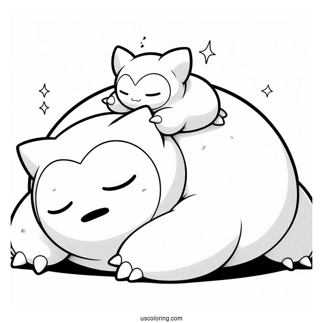 Munchlax Sleeping On Top Of Snorlax Coloring Page