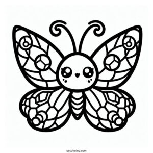 Kawaii Butterfly Stained Glass Coloring Page For Kids