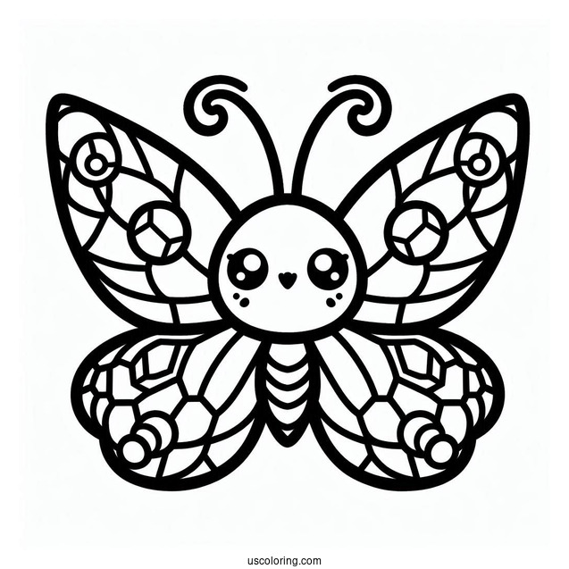 Kawaii Butterfly Stained Glass Coloring Page For Kids