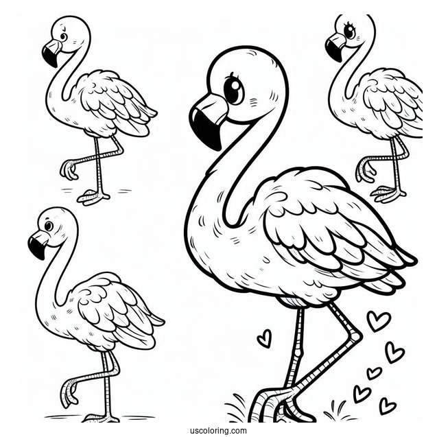 Easy Cartoon Flamingo To Color For Kids