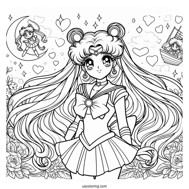 Coloring Page Of Sailor Moon With Sailor Guardians
