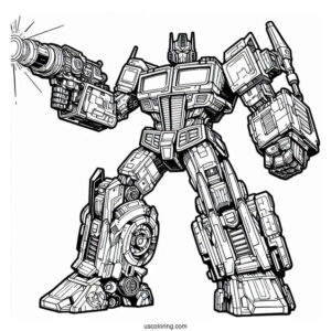 Optimus Prime Coloring Page Using Ion Blaster In Battle