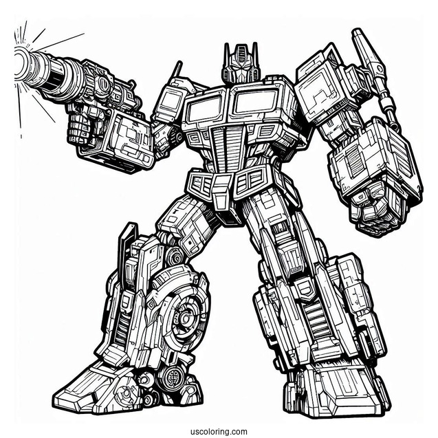 Optimus Prime Coloring Page Using Ion Blaster In Battle