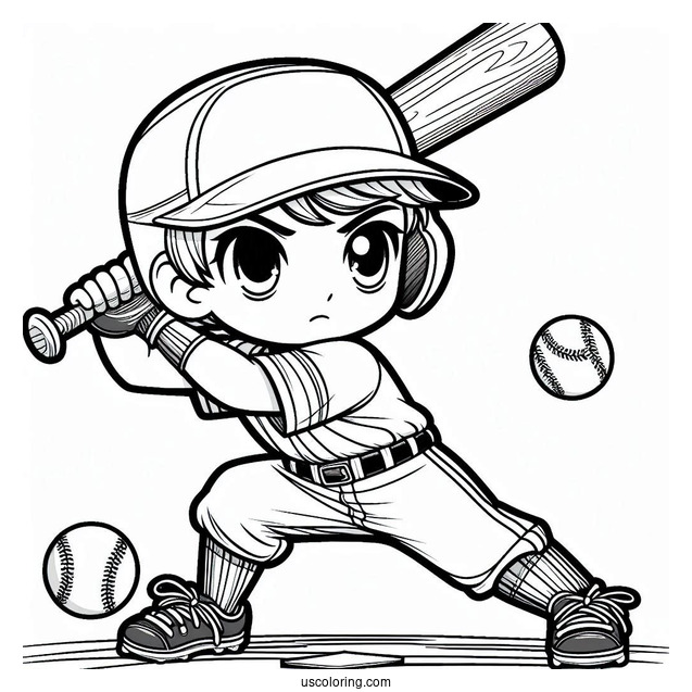 Coloring Page Of Baseball Player Ready To Bat