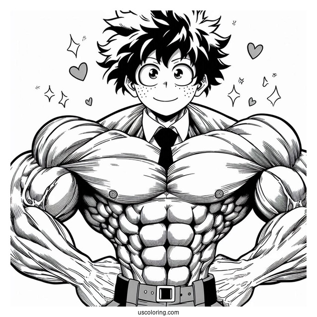Izuku Midoriya In Front Of Muscular Deku Coloring Page
