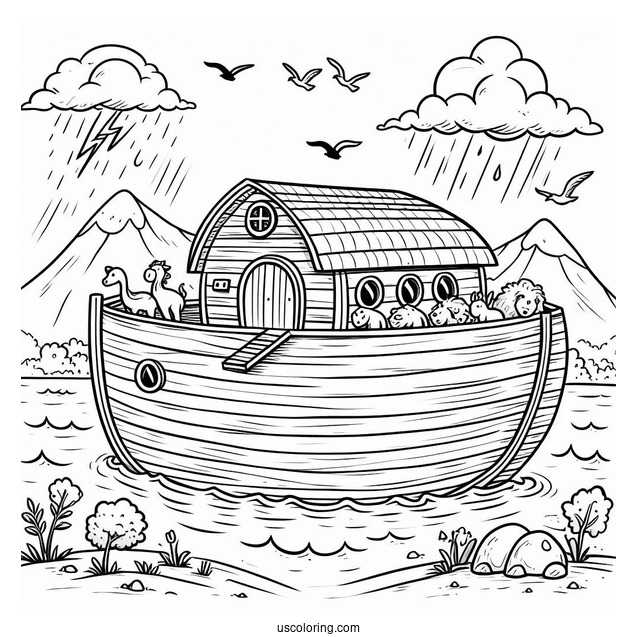 Cartoon Noah's Ark Coloring Page