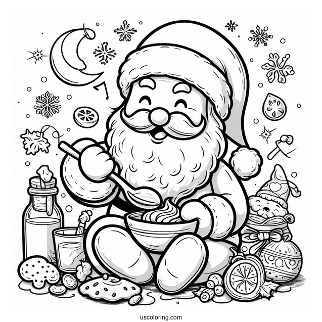 Santa Claus Eating Cooking Coloring Page