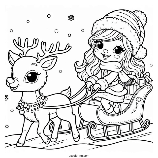 Rudolph Coloring Page Pulling Santa s Sleigh For Kids