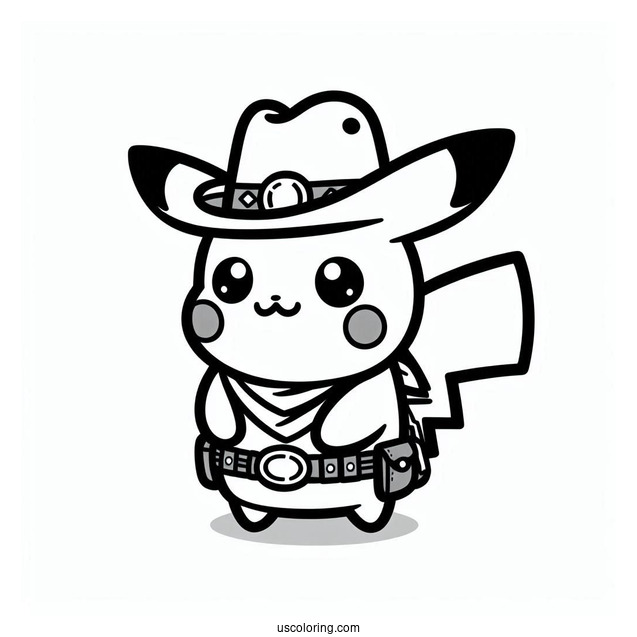 Kawaii Cowboy Coloring Page Pikachu For Kids