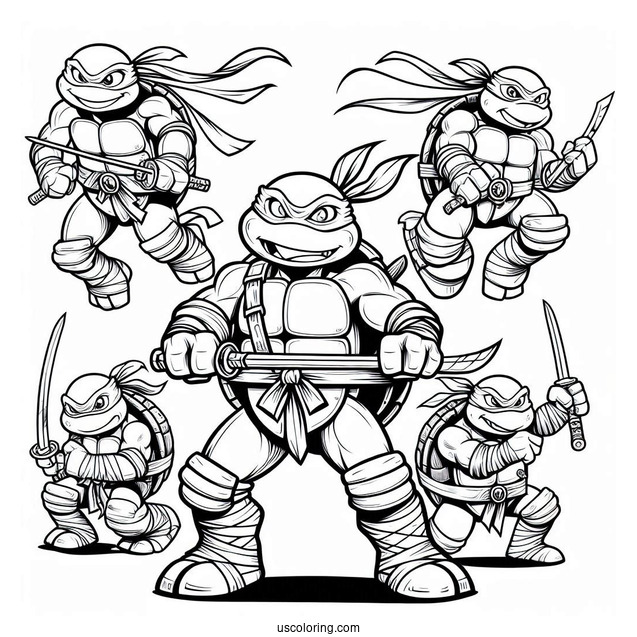 Detailed Ninja Turtles Coloring Page