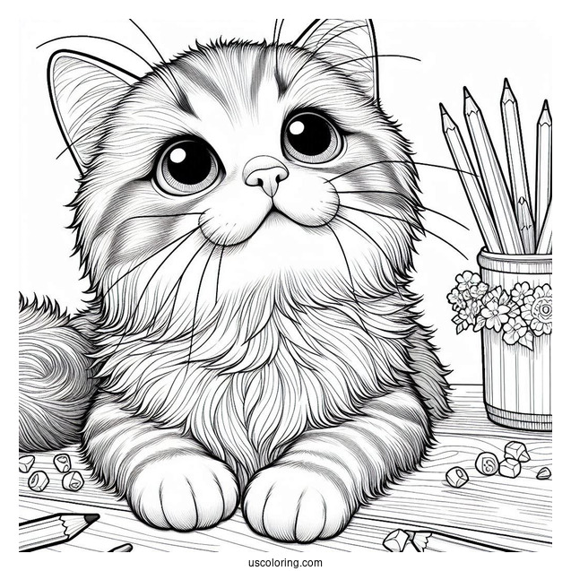 Adult Cat Looking Up Coloring In