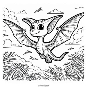 Small Pterodactyl Coloring Page Flying In The Sky