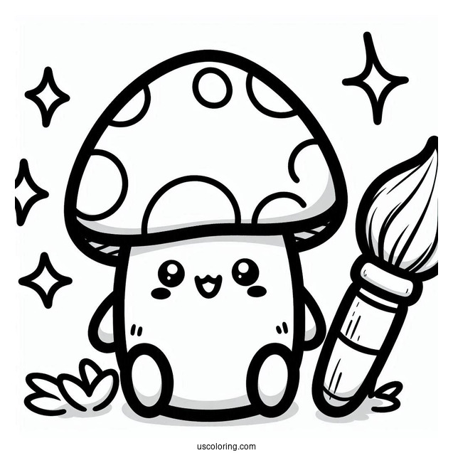 Happy Kawaii Mushroom Coloring Sheet
