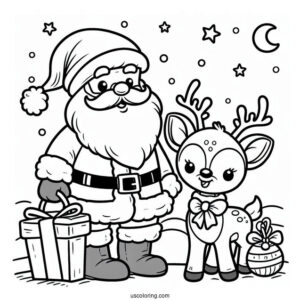 Cartoon Santa And Rudolph Coloring Sheet
