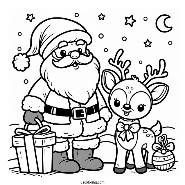 Cartoon Santa And Rudolph Coloring Sheet