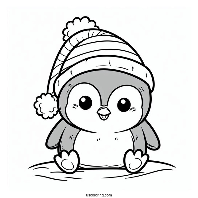 Christmas Baby Smiling Penguin Coloring In