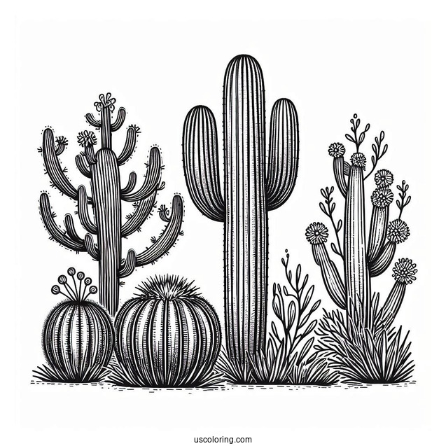 Saguaro And Golden Barrel Cactus
