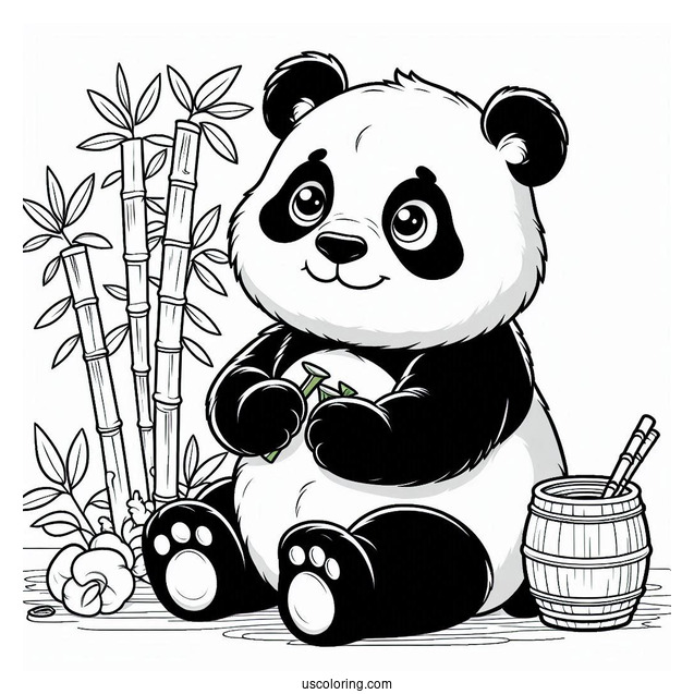Giant Panda Sitting And Eating Bamboo