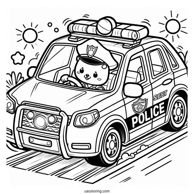 Cute Police Car Coloring Page Speeding On The Road For Kids