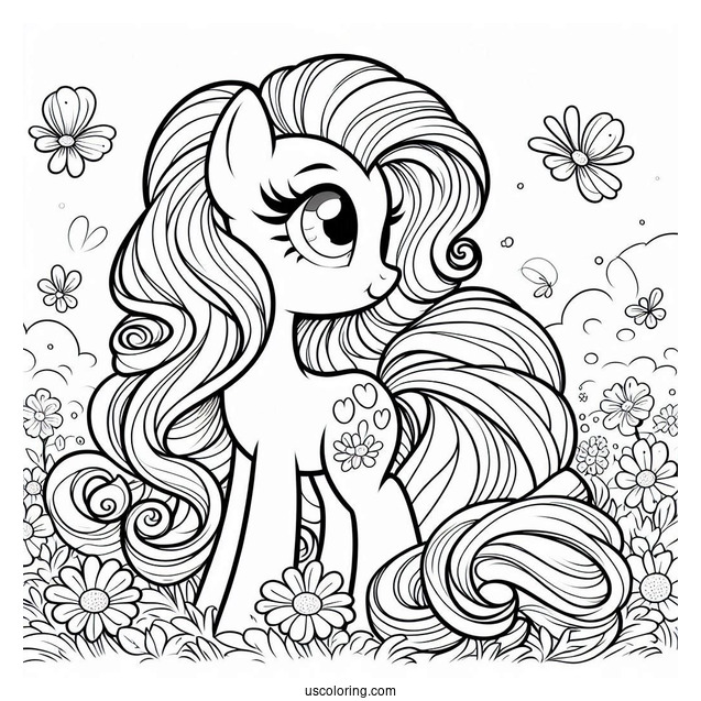 Beautiful Pinkie Pie Coloring Page With Flowing Mane On A Flower Field