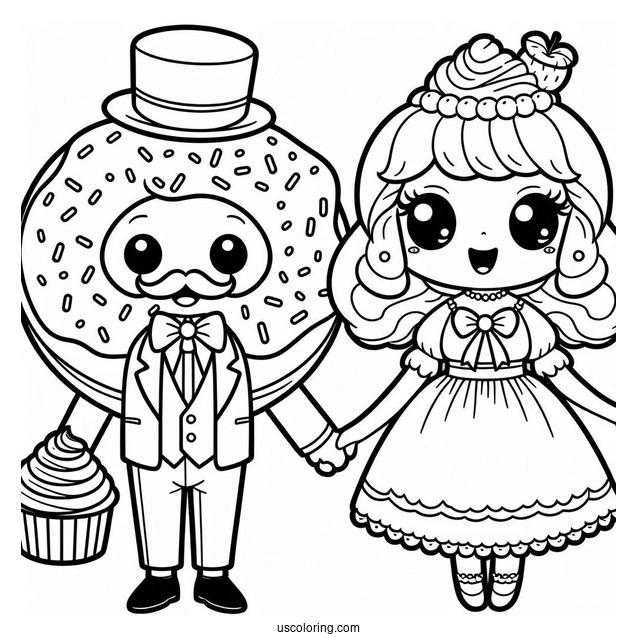 Mister Donut Coloring Page With Lady Cupcake