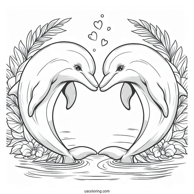 Two Dolphins Touching Noses Coloring Page