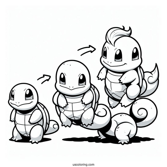 Squirtle Coloring Page Of Evolution To Wartortle And Blastoise