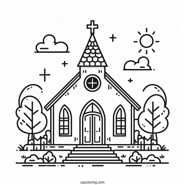 Simple Church Coloring Page Building For Preschoolers