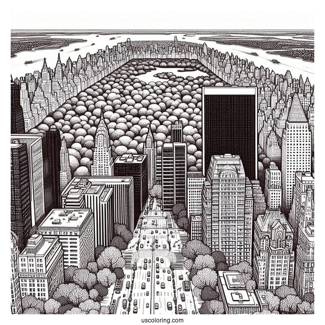 New York Coloring Page Of Top View Of Central Park
