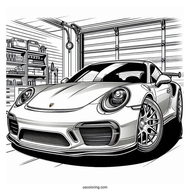 Sleek Porsche Coloring Page Parked In Garage