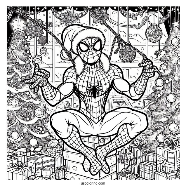 Christmas Themed Spider-Man Coloring