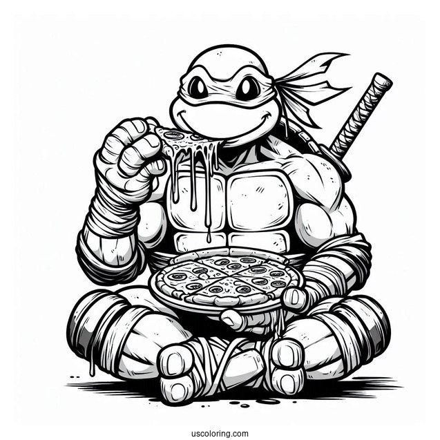 Ninja Turtles Coloring Page Of Michelangelo Eating Pizza